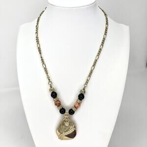 KC Kenneth Cole Princess Necklace Enamel Tear Drop Pendant Beaded Gold-tone